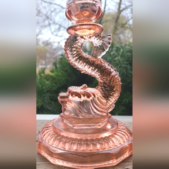 Vintage Other - Pink Depression Glass Koi Fish Candle Holders